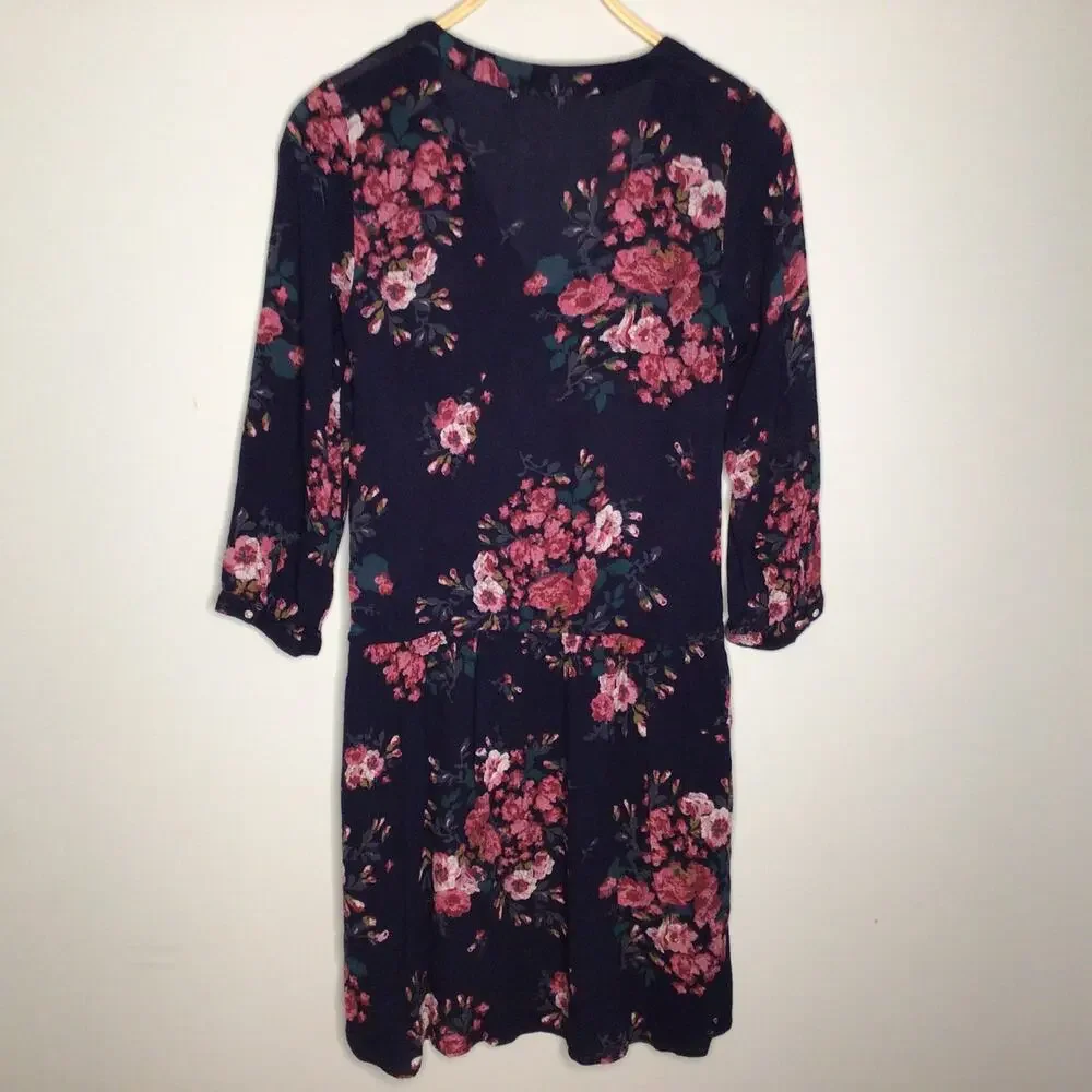 Free People Navy Blue/Pink Floral Dress Sz 0